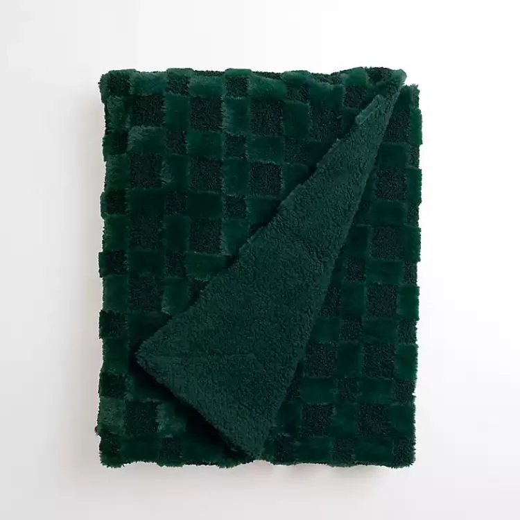 Outlet Faux Fur and Boucle Checkerboard Throw Blankets & Throws