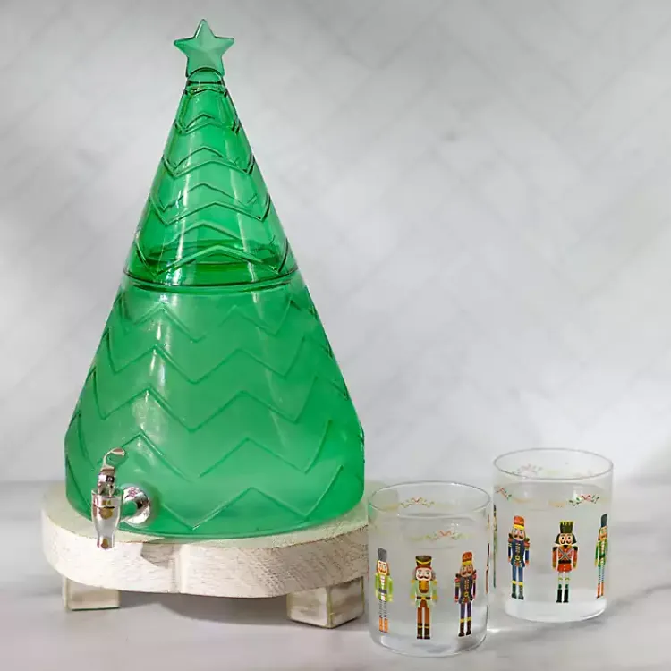Kirklands Home Serving & Entertaining|Glass Christmas Tree Drink Dispenser Green