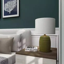 Kirklands Home Table Lamps|Green Glass Fiola Table Lamp White