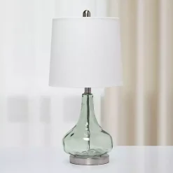 Kirklands Home Table Lamps|Green Glass Ripple Table Lamp White