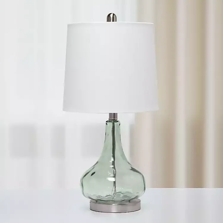 Kirklands Home Table Lamps|Green Glass Ripple Table Lamp White