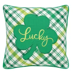 Discount Green Lucky Clover Plaid Pillow Pillows