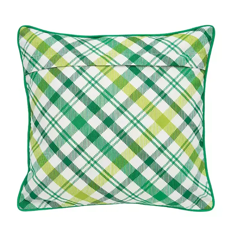 Discount Green Lucky Clover Plaid Pillow Pillows