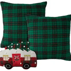 Discount Green Plaid and Camper Pillows, Set of 3 Christmas Pillows