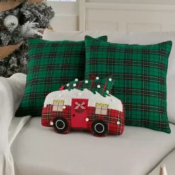 Discount Green Plaid and Camper Pillows, Set of 3 Christmas Pillows