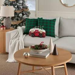 Discount Green Plaid and Camper Pillows, Set of 3 Christmas Pillows