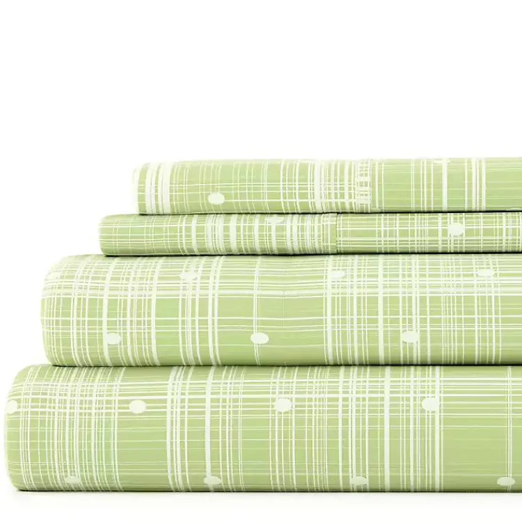 Kirklands Home Bed Sheets|Plaid Polka Dot 3-pc. Twin Sheet Set Green