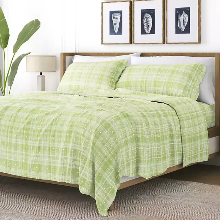 Kirklands Home Bed Sheets|Plaid Polka Dot 3-pc. Twin Sheet Set Green