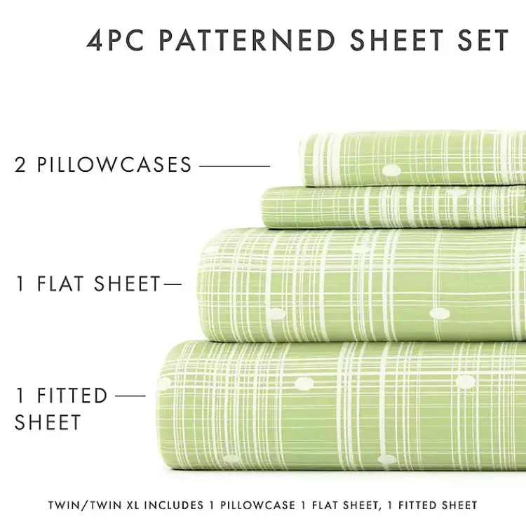 Kirklands Home Bed Sheets|Plaid Polka Dot 3-pc. Twin Sheet Set Green