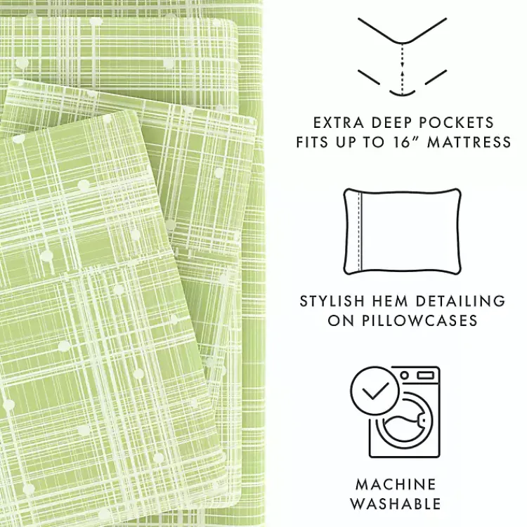 Kirklands Home Bed Sheets|Plaid Polka Dot 3-pc. Twin Sheet Set Green