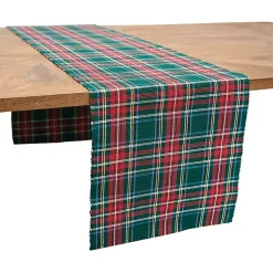 Kirklands Home Table Linens|Red Jewel Plaid Christmas Table Runner Green