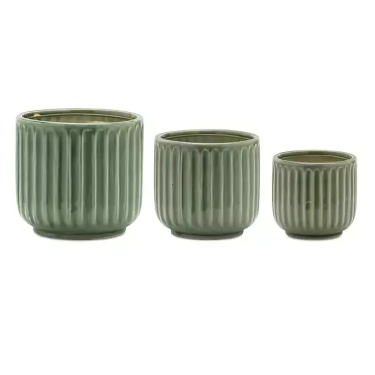 Kirklands Home Planters|Ribbed Terracotta Planters, Set of 3 Green