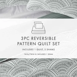 Kirklands Home Quilts|Green Scalloped Reversible 3-pc. King Quilt Set