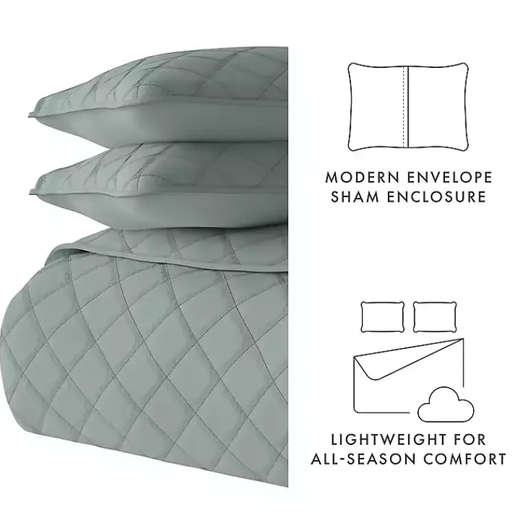 Kirklands Home Quilts|Stitched Diamond 3-pc. Queen Quilt Set Green