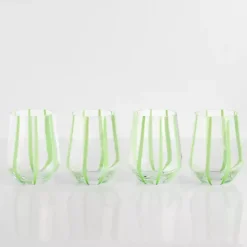 Kirklands Home Glassware & Drinkware|Green Striped Stemless Wine Glasses, Set of 4