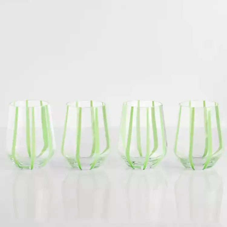 Kirklands Home Glassware & Drinkware|Green Striped Stemless Wine Glasses, Set of 4