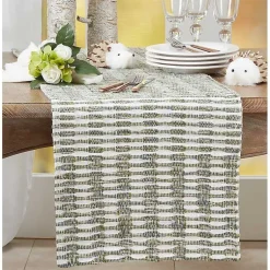 Kirklands Home Table Linens|Green Tea Woven Stripe Table Runner, 90 in.
