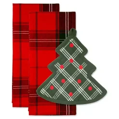 Discount Green Tree Plaid 3-pc. Dishtowel & Potholder Set Christmas Dining & Entertaining