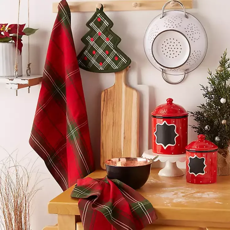 Discount Green Tree Plaid 3-pc. Dishtowel & Potholder Set Christmas Dining & Entertaining