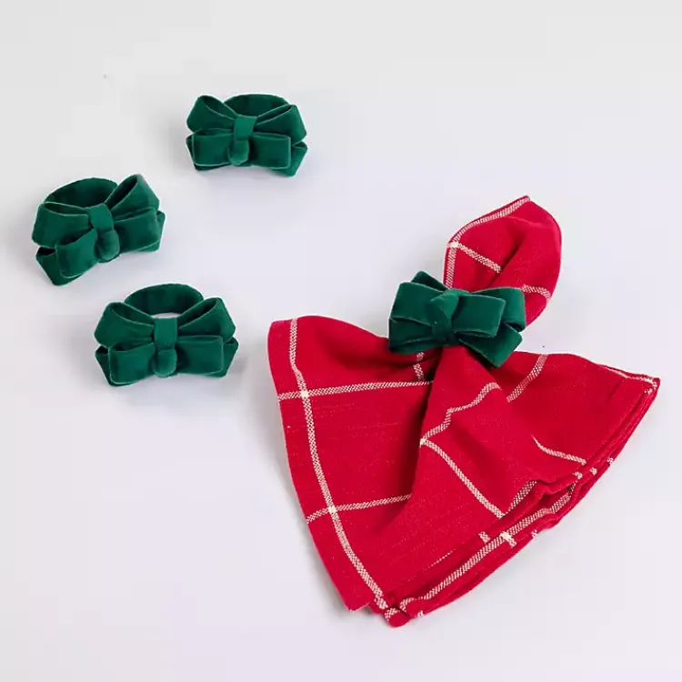 Kirklands Home Table Linens|Velvet Bow Napkin Rings, Set of 4 Green