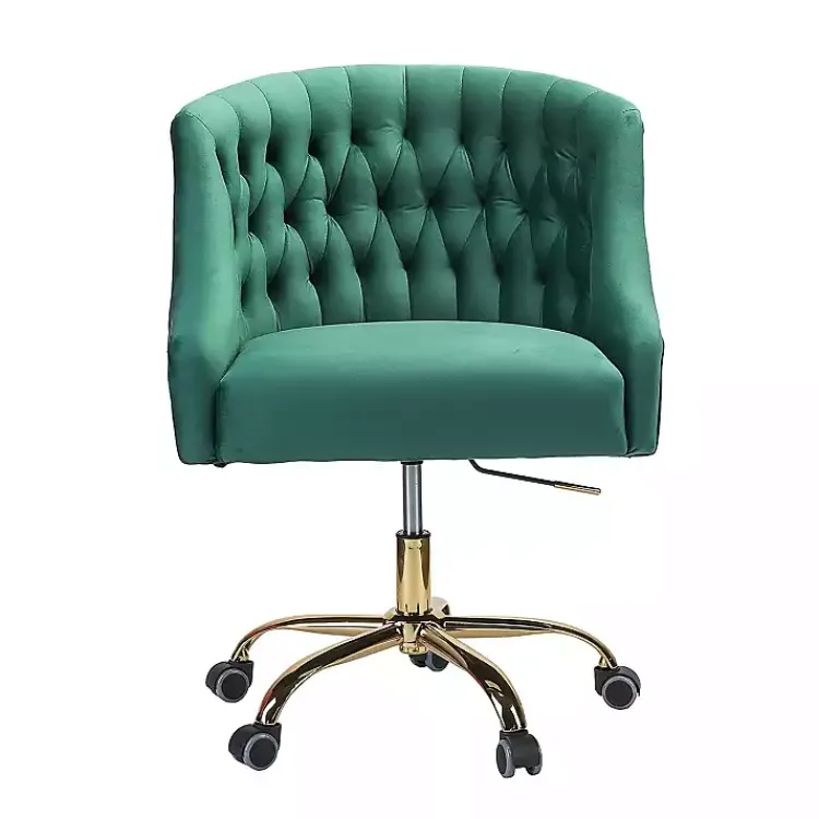 Kirklands Home Office Furniture|Velvet Tufted Golden Leg Swivel Office Chair Green