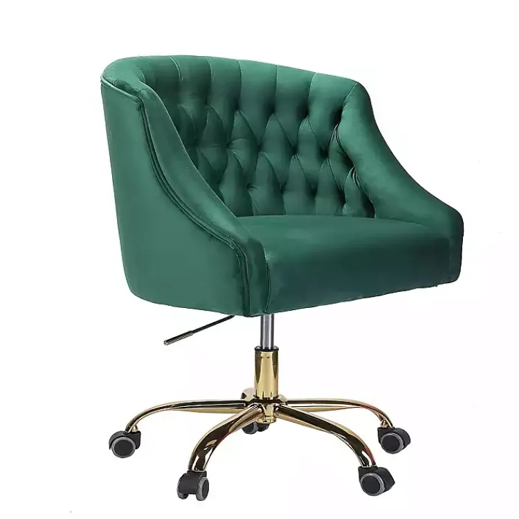 Kirklands Home Office Furniture|Velvet Tufted Golden Leg Swivel Office Chair Green