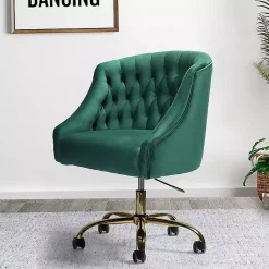 Kirklands Home Office Furniture|Velvet Tufted Golden Leg Swivel Office Chair Green