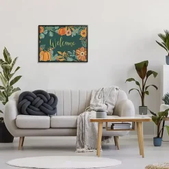 Hot Green Welcome Pumpkin Floral Framed Wall Art Fall