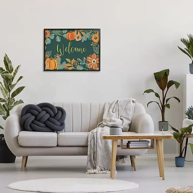 Hot Green Welcome Pumpkin Floral Framed Wall Art Fall