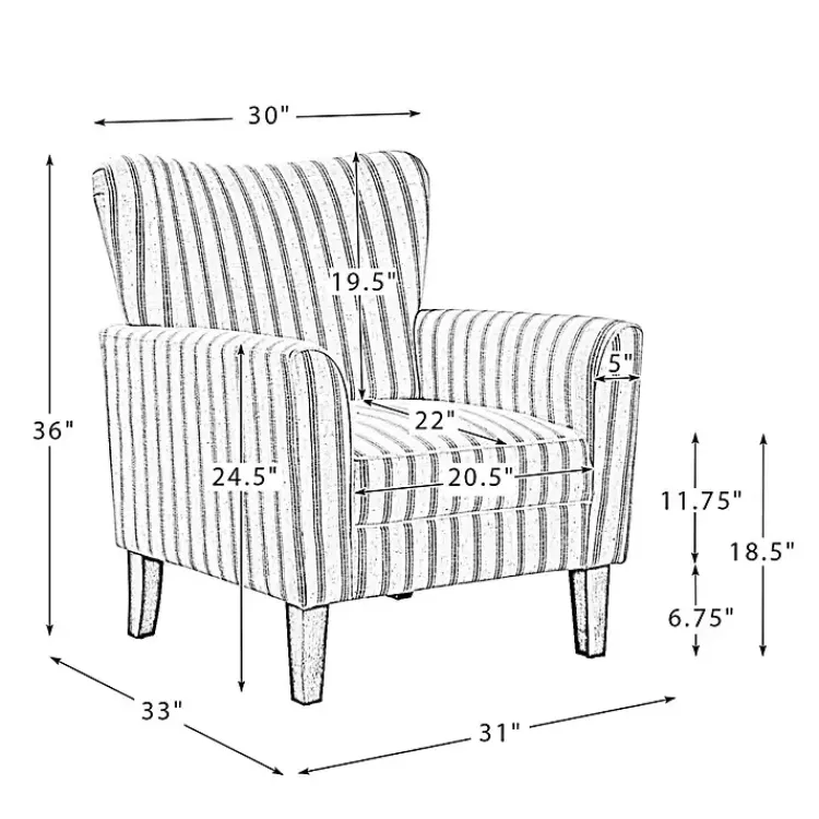 Kirklands Home Accent Chairs|Gustaf Navy Striped Armchair