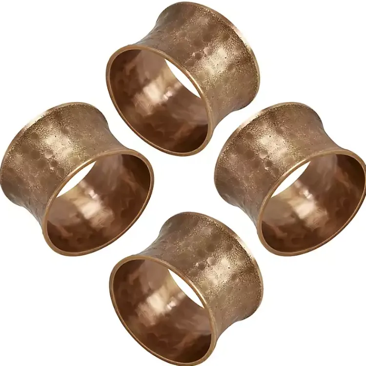 Kirklands Home Kitchen Accessories|Hammered Brass Inverted Napkin Rings, Set of 4 Gold
