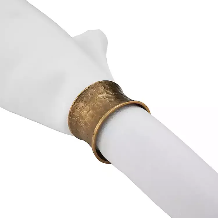 Kirklands Home Kitchen Accessories|Hammered Brass Inverted Napkin Rings, Set of 4 Gold