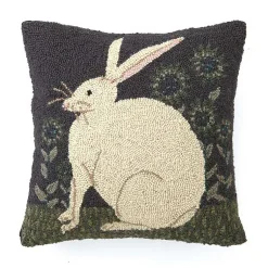 New Handhooked Bunny in a Field Throw Pillow Easter Decorations