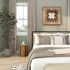 Kirklands Home Accent & End Tables|Handmade Round Banana Leaf Striped Accent Table Brown