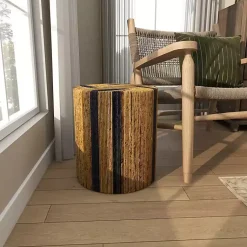 Kirklands Home Accent & End Tables|Handmade Round Banana Leaf Striped Accent Table Brown