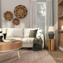 Kirklands Home Accent & End Tables|Handmade Round Banana Leaf Striped Accent Table Brown