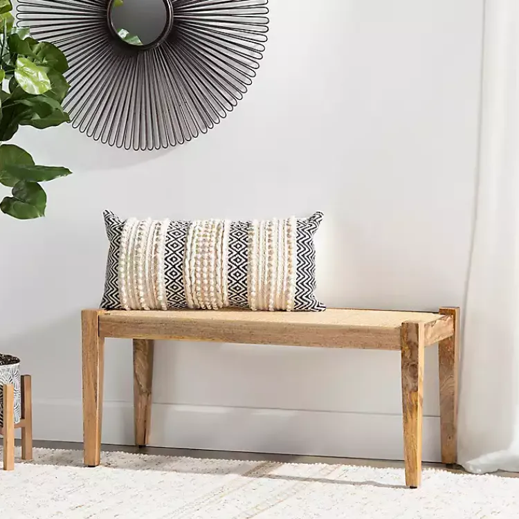 Kirklands Home Entryway Furniture|Handwoven Rattan Cane and Mango Wood Bench