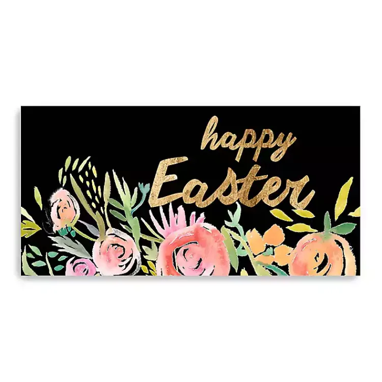 New Happy Easter Gold Floral Canvas Art Print Easter Decorations