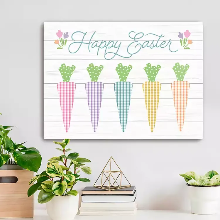 Happy Easter Plaid Carrots Canvas Art Print Easter Decorations