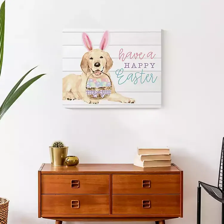 Happy Easter Puppy Canvas Wall Plaque Easter Decorations