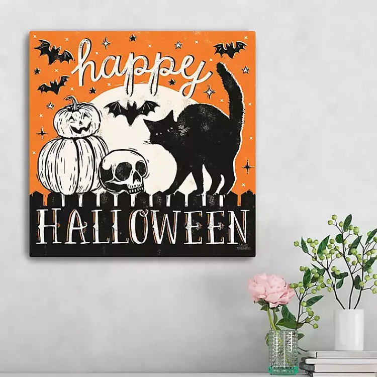 Hot Happy Halloween Full Moon Cat Canvas Art Print Halloween