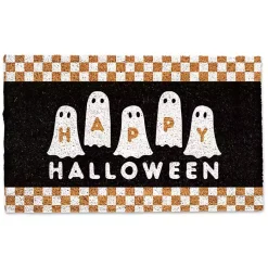 Discount Happy Halloween Ghosts Checkered Halloween Doormat Halloween