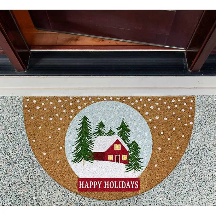 Online Happy Holidays Half Circle Coir Doormat Outdoor Christmas Decorations