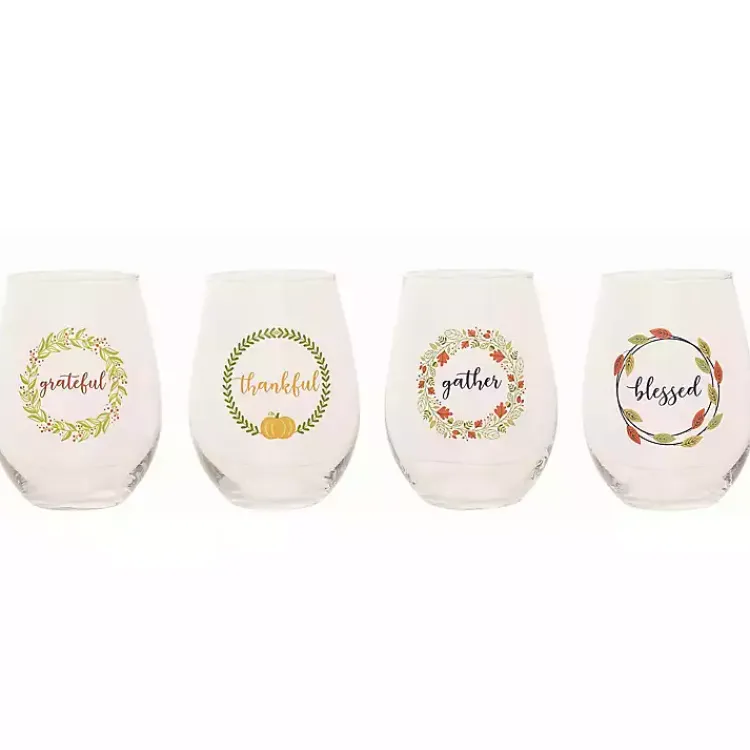 Best Harvest Sentiment Stemless Wine Glasses, Set of 4 Fall