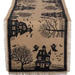 New Haunted House Burlap Table Runner Halloween