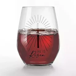 Hot He is Risen Engraved 2-pc. Stemless Wine Glass Set Easter Decorations