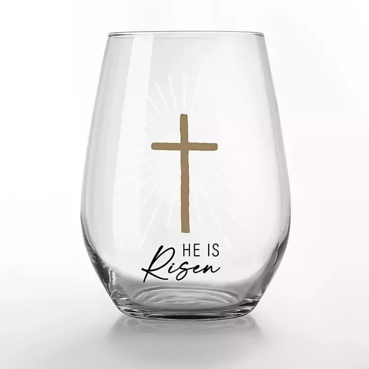 Outlet He is Risen Printed 2-pc. Stemless Wine Glass Set Easter Decorations