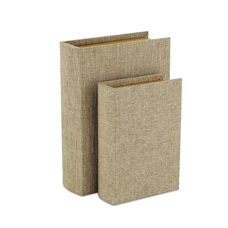 Hot Heathered Beige Linen Book Boxes, Set of 2 Baskets & Boxes