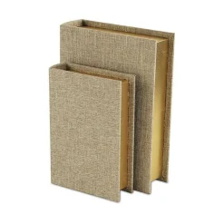 Hot Heathered Beige Linen Book Boxes, Set of 2 Baskets & Boxes