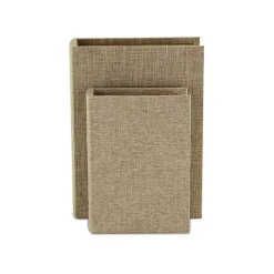 Hot Heathered Beige Linen Book Boxes, Set of 2 Baskets & Boxes